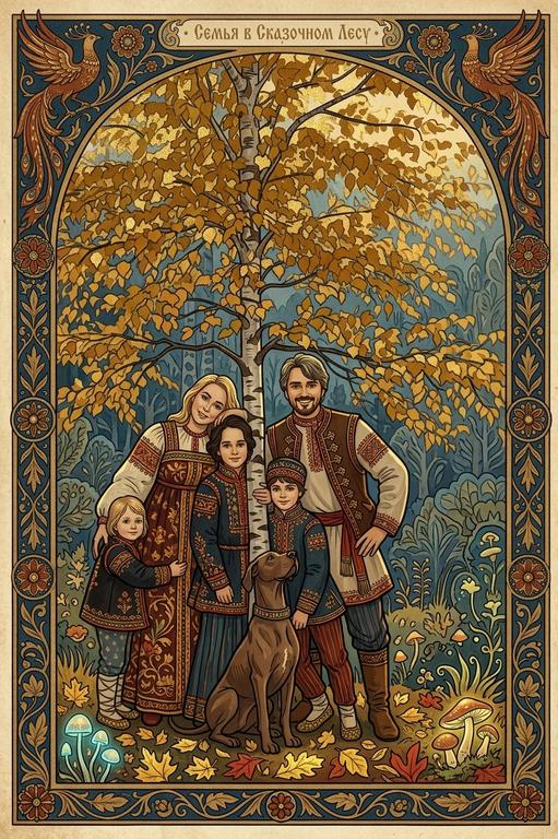 Семья в сказочном лесу